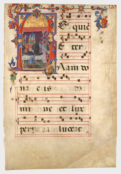 Initiaal R: Een begrafenisscène door Giovanni di Paolo