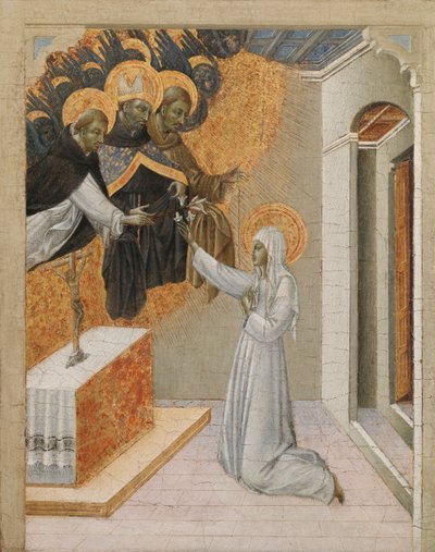 Predellapaneel van een Altaarstuk: St. Catharina van Siena Bekleed met het Dominicaanse Habijt, 1460s door Giovanni di Paolo