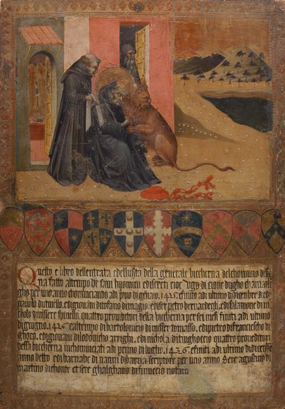 St. Hiëronymus haalt een doorn uit de poot van de leeuw door Giovanni di Paolo