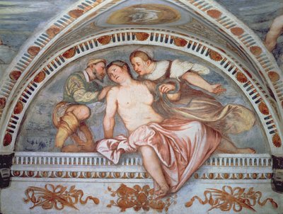 De dood van Cleopatra, lunet, 1531-32 door Girolamo Romanino