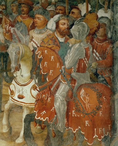 Twee deelnemers aan een toernooi (fresco) door Girolamo Romanino