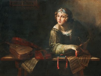 Allegorische voorstelling met muziekinstrumenten en noten, tweede helft van de 17e eeuw door Girolamo Scaglia