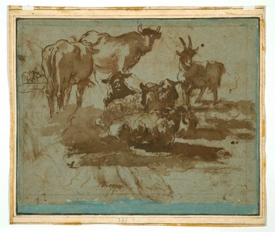 Jupiter, Juno en Io (recto); Dierstudies (verso) door Girolamo Troppa