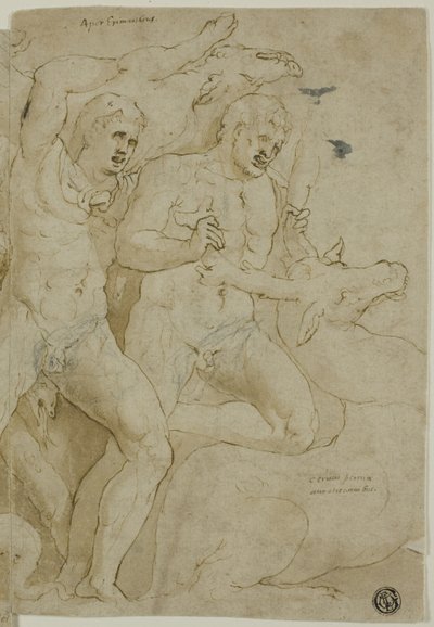 Oud sarcofaagreliëf met de werken van Hercules door Girolamo da Carpi