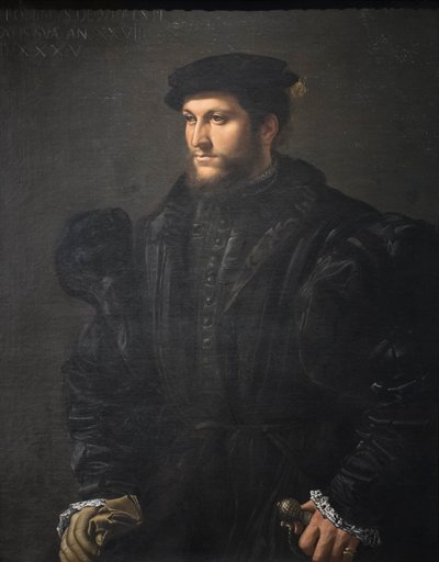Portret van een heer in het zwart door Girolamo da Carpi
