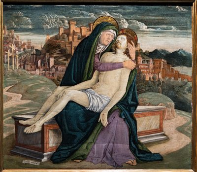 Rouw, door Gerolamo da Treviso de Oude, c.1495-7. Op de achtergrond een versterkte stad die een Venetiaans dorp zoals Soave of Marostica zou kunnen voorstellen. door Girolamo da Treviso the Elder