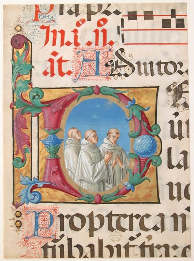 Manuscript Verlichting met Zingende Monniken in een Initiaal D, uit een Psalter door Girolamo dai Libri