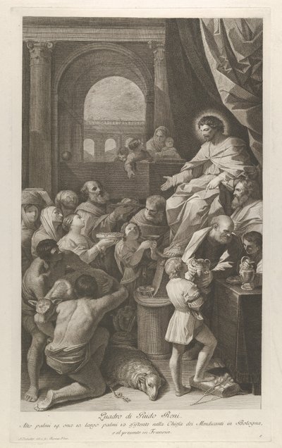 Sint Job zittend rechts ontvangt de geschenken van het volk, ca. 1760-1800 door Giuliano Traballesi
