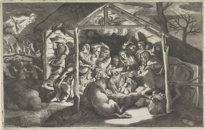 Aanbidding door de herders door Giulio Bonasone