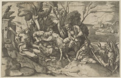 Jupiter gezoogd door de geit Amalthea door Giulio Bonasone