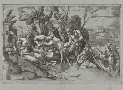 Jupiter gezoogd door de geit Amalthea door Giulio Bonasone