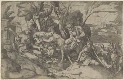Jupiter gezoogd door de geit Amalthea door Giulio Bonasone