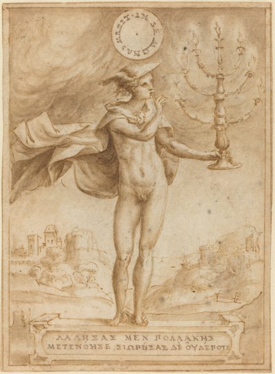 Studie voor Harpocrates (Silentio Deum Cole) door Giulio Bonasone