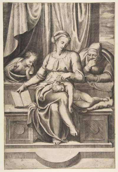 Maagd en Kind met Heiligen Jozef en Johannes de Doper door Giulio Bonasone