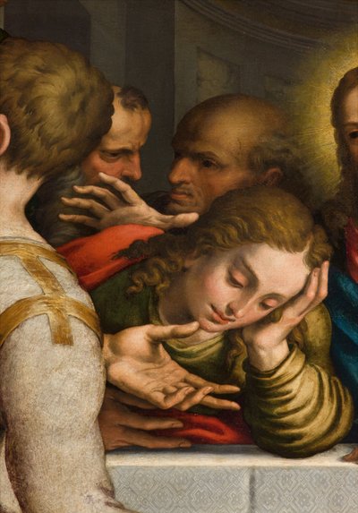 Kapel van het SS Sacrament, Tweede span noordzijde, Giulio Campi, Laatste Avondmaal, (detail) 1569 door Giulio Campi