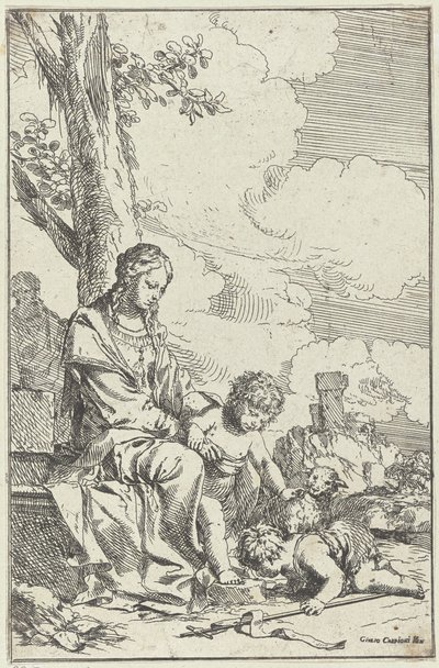 Heilige Familie met de jonge Johannes de Doper door Giulio Carpioni (I)
