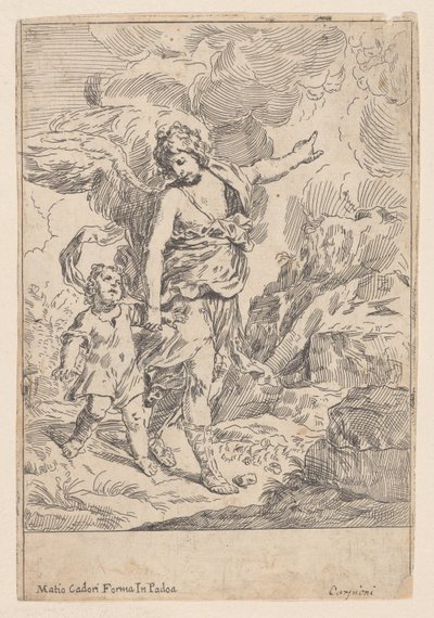 Een beschermengel die hand in hand loopt met een jong kind, 1640-1660 door Giulio Carpioni