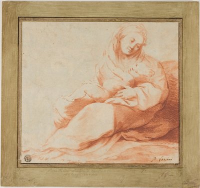 Madonna en kind zittend op de grond door Giulio Cesare Amidano