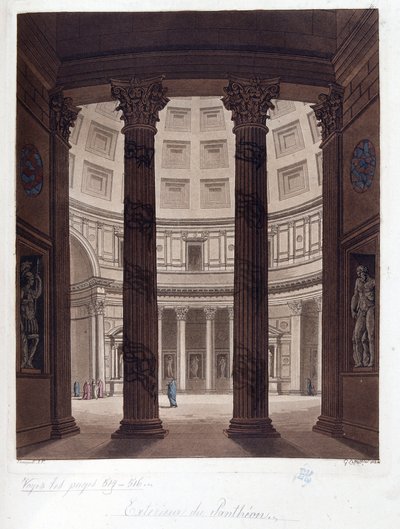 Interieur van het Pantheon van Rome - Interieur van het Pantheon van Rome in de Romeinse oudheid - in "The Ancient and Modern Costume", door Dr. Jules Ferrario, ed. Milaan door Giulio Ferrario