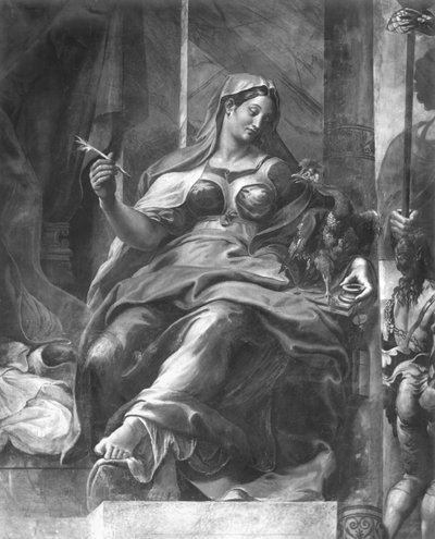 Eeuwigheid, een van de twee allegorische figuren rondom Sint-Petrus (detail) door Giulio Romano