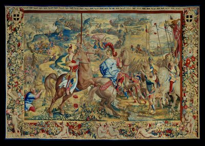 Het verhaal van Scipio: De slag op het plateau, vierde stuk van het wandtapijt, wol en zijde, wandtapijt ... door Giulio Romano
