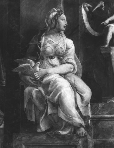 Een van de twee Deugden rondom Paus Leo I de Grote (c.390-461) (detail) door Giulio Romano