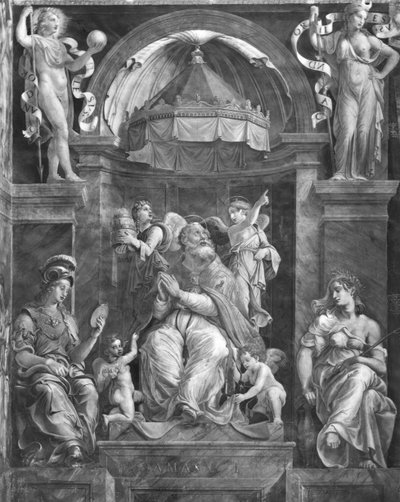Paus Damasus I (c.304-384) tussen Voorzichtigheid en Vrede door Giulio Romano