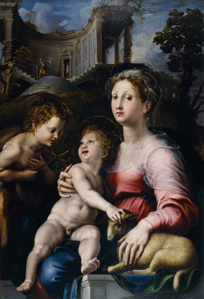 De Madonna met kind en Johannes de Doper door Giulio Romano