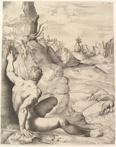 Johannes de Doper in de Wildernis, ca. 1545-1555 door Giulio Sanuto
