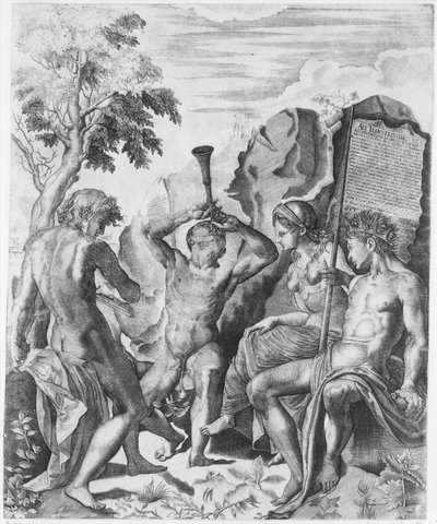 De Wedstrijd van Apollo en Marsyas en het Oordeel van Midas door Giulio Sanuto