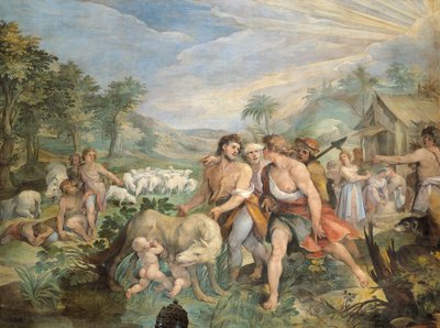 Romulus en Remus, gezoogd door een wolf, gevonden door Faustulus aan de oevers van de Tiber door Giuseppe Cesari