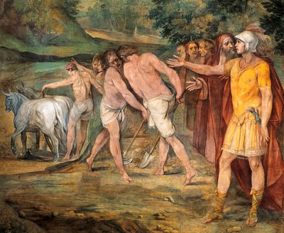 Romulus markeert de grenzen van Rome, door Giuseppe Cesari, fresco, Hal van Horatii en Curiatii, Conservatorenpaleis, Rome, Romeins Koninkrijk, Italië door Giuseppe Cesari