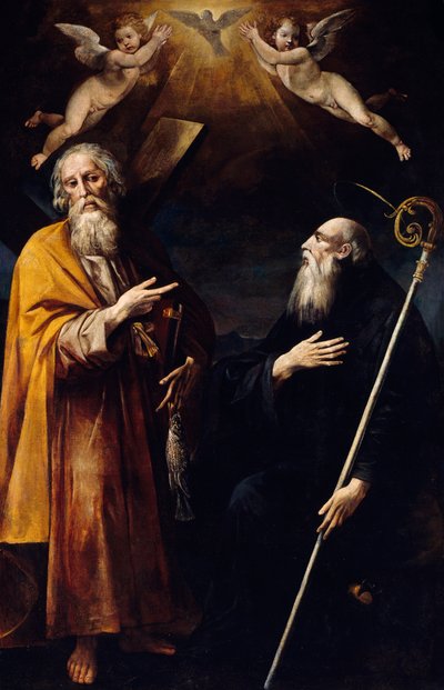 Heiligen Andreas en Benedictus met de Heilige Geest boven hen en twee aanbiddende putti, door Giuseppe Cesari genaamd Cavalier d