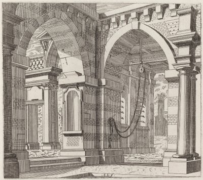 Architectonische fantasie met gebogen poorten door Giuseppe Antonio Landi