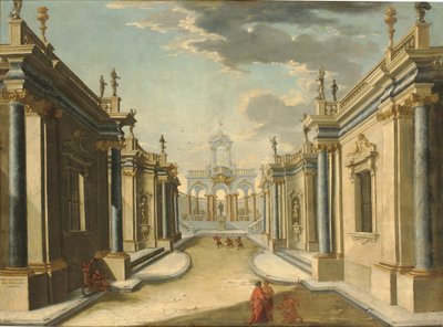 Architectonische fantasie met de dochters van Minyas uit Ovidius