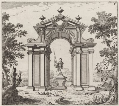 Triomfboog in een landschap door Giuseppe Antonio Landi