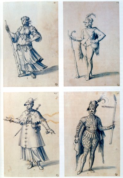 Kostuumontwerpen voor allegorische personages, 16e eeuw door Giuseppe Arcimboldi