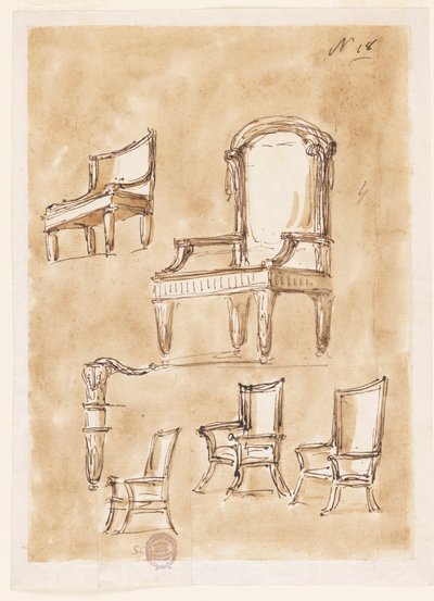 Ontwerpen voor stoelen door Giuseppe Barberi