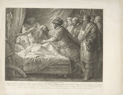 Koning Frans I bij de stervende Leonardo da Vinci door Giuseppe Cades