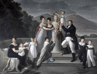 (Familie van koning Francesco I van de Twee Siciliën). Van links naar rechts: Maria Isabella di Borbone-Spanje (tweede vrouw van Francesco I), Maria Carolina Ferdinanda, Maria Antonietta Groothertogin van Toscane, Luisa Carlotta, Maria Cristina Koningin va door Giuseppe Cammarano