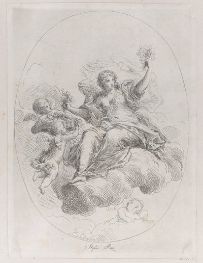Allegorische figuur op een wolk met putti, naar Stefano Pozzi door Giuseppe Canale
