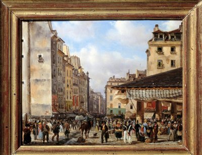 Les Halles en rue de la Tonnellerie in 1828: uitzicht op Parijs in de 19e eeuw door Giuseppe Canella