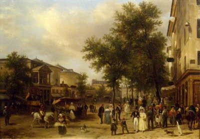 Gezicht op Boulevard Montmartre, Parijs [met het Théâtre des Variétés en de Passage des Panoramas]. door Giuseppe Canella