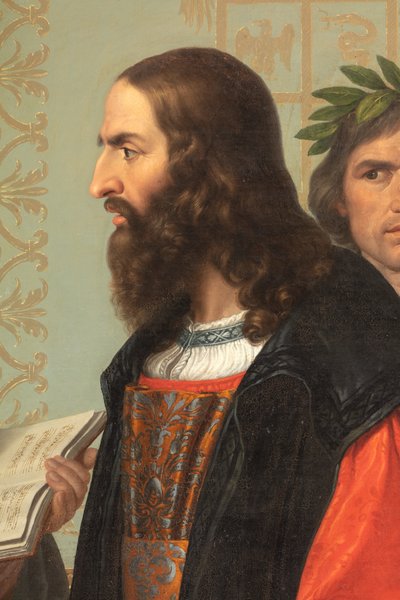 Het hof van Ludovico il Moro, detail met Leonardo Da Vinci door Giuseppe Diotti