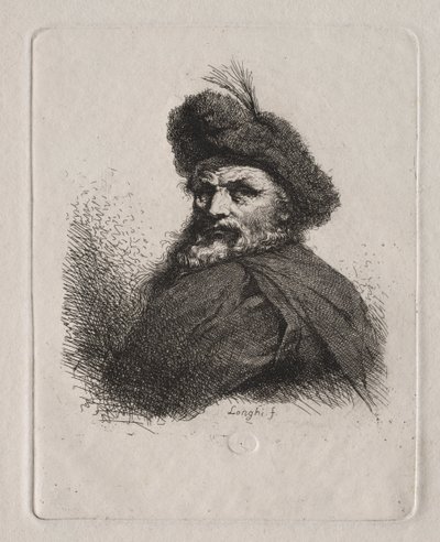 Borstbeeld van een Man met een Bontmuts door Giuseppe Longhi