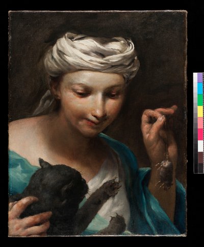 Meisje met een kat, voor 1747 door Giuseppe Maria Crespi