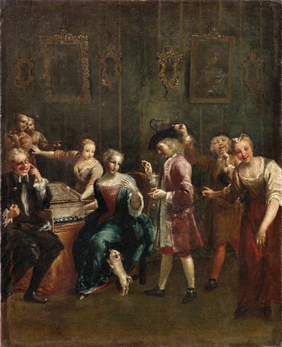 Zanger bij het Spinet met bewonderaars door Giuseppe Maria Crespi