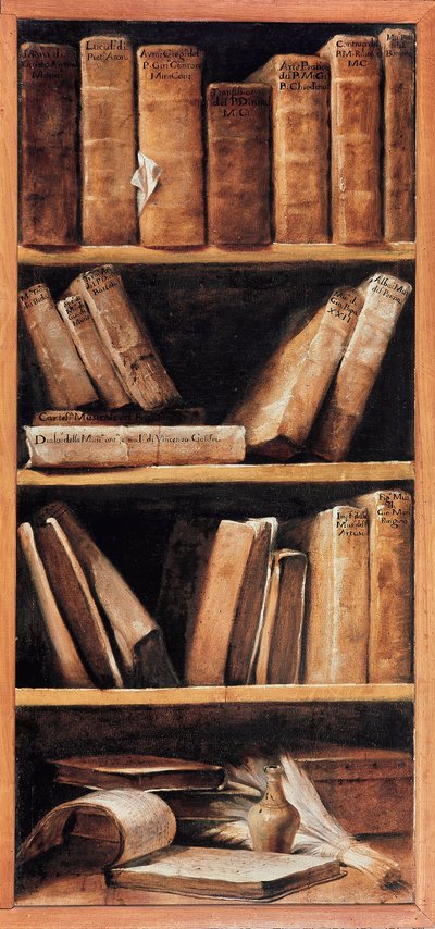 Stilleven bibliotheek met muziekboeken. Schilderij door Giuseppe Maria Crespi, bekend als lo Spagnolo (de Spanjaard) (1665-1747) 1715 Bologna, Conservatorio di musica door Giuseppe Maria Crespi