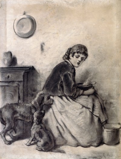 Vrouw met honden door Giuseppe Mazza