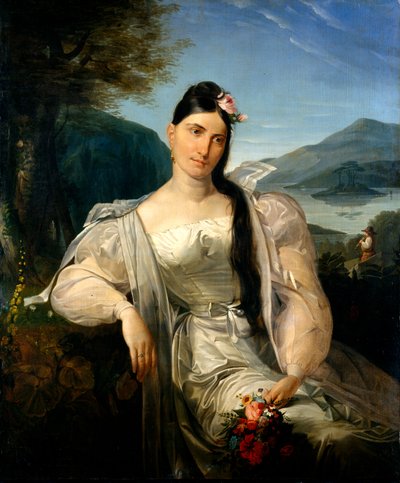 Portret van de zangeres Giuditta Pasta in het toneelkostuum van 